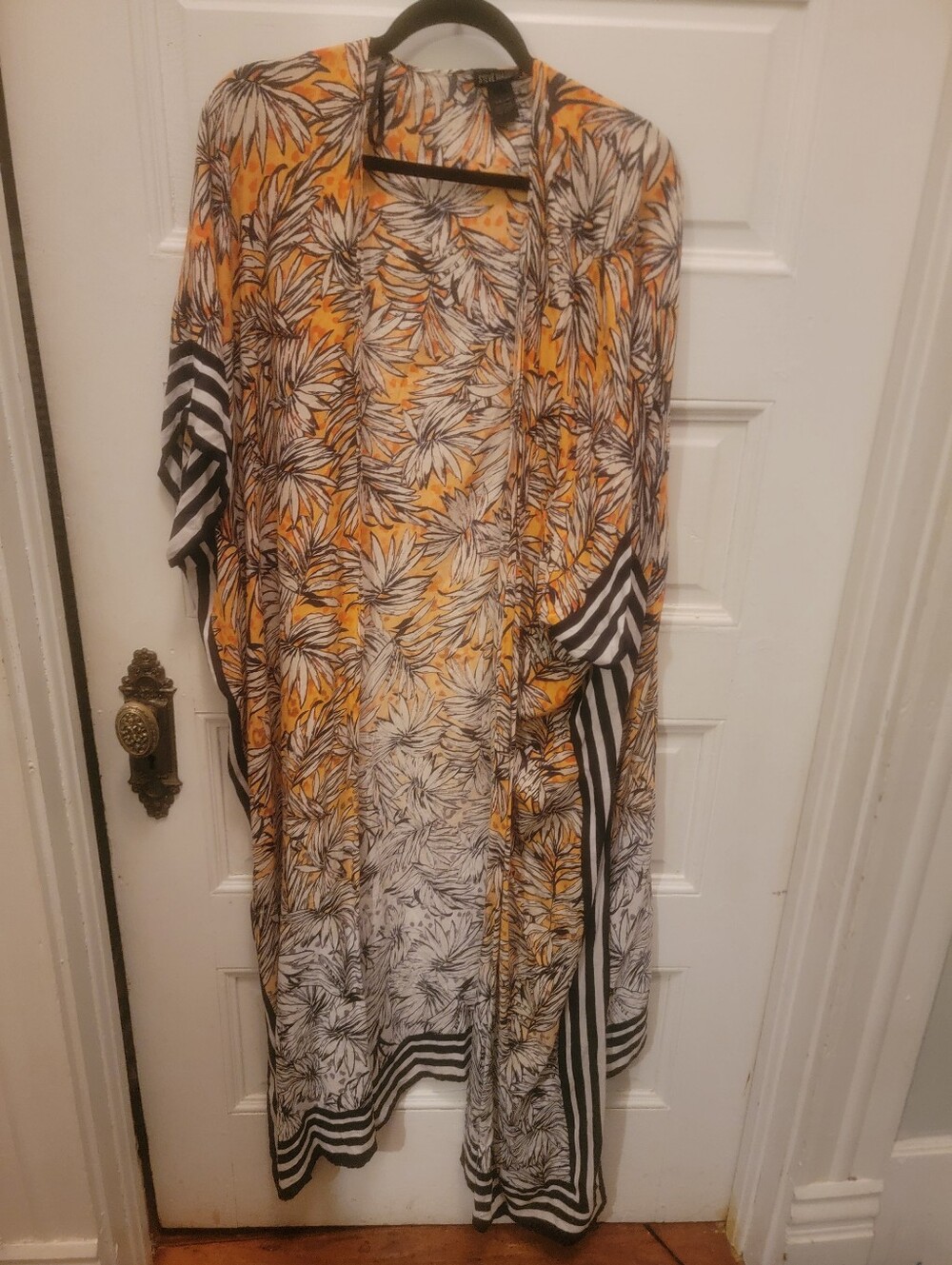 Steve Madden Orange and Black Floral Maxi Kimono One Size